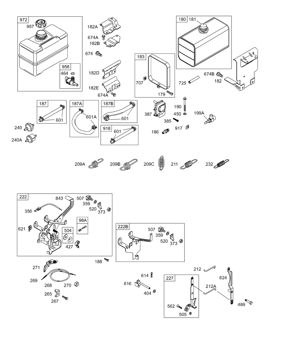 Controls, Fuel Tank, Governor Springs Diagram and Parts List for 256422-0130-XX  Briggs and Stratton Engine